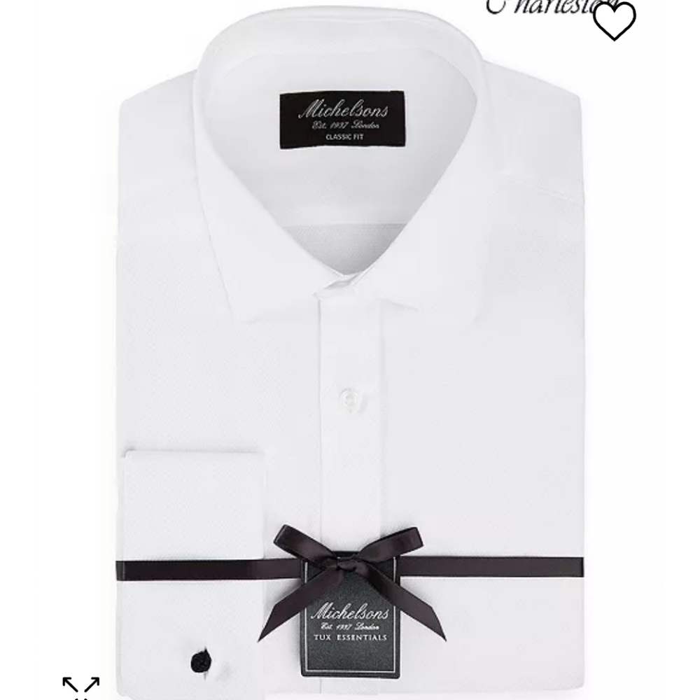 Michelsons of London Men's Slim Fit White Pique Tuxedo Shirt